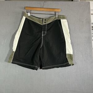 Sideout Vintage Board Shorts Mens 34 Black Olive Surf Swim Trunks Y2K Skater